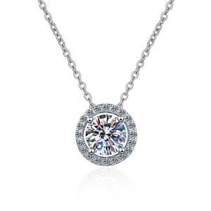 NEW BLING JEWELRY women's four-prong moissanite halo necklace in silver